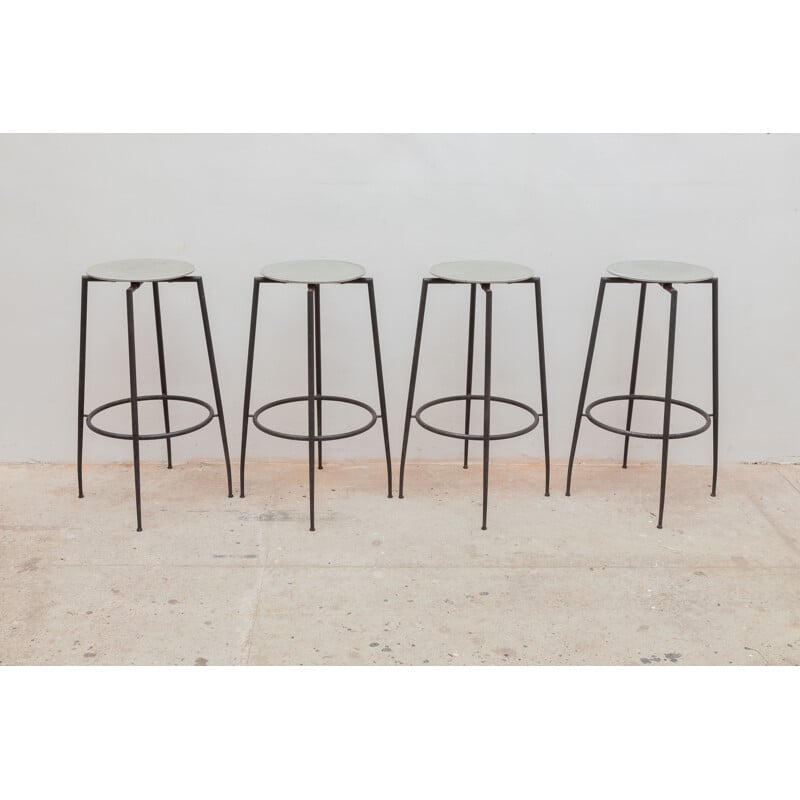 Set of 4 vintage Wrought Iron Industrial Foot Stools by Foraform, Norway 1980s