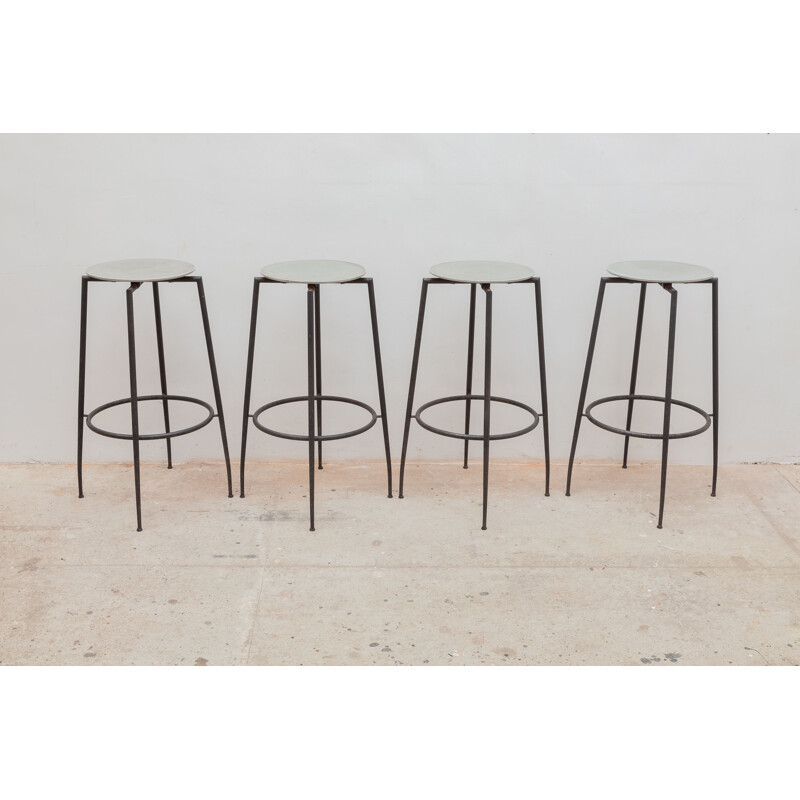 Set of 4 vintage Wrought Iron Industrial Foot Stools by Foraform, Norway 1980s