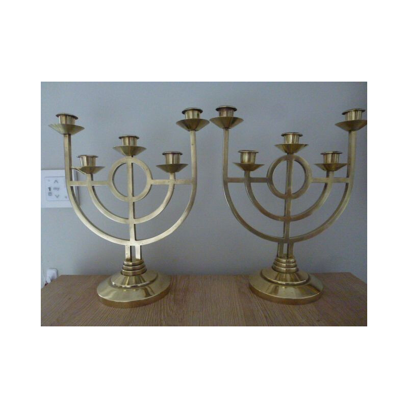 Pair of vintage Jugendstil bronze and brass candelabras, 1900