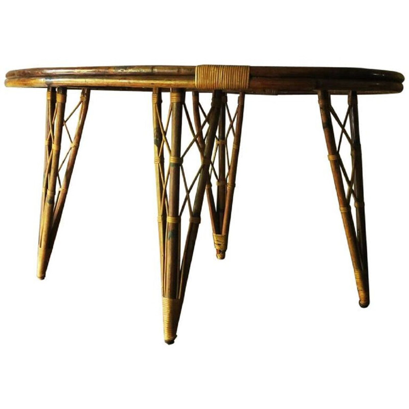 Vintage Leaf-Shaped Bamboo Garden Table 1960