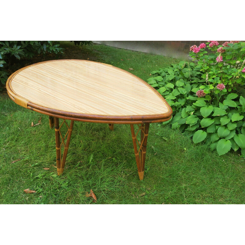 Vintage Leaf-Shaped Bamboo Garden Table 1960