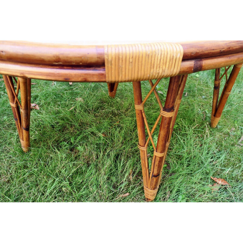 Vintage Leaf-Shaped Bamboo Garden Table 1960