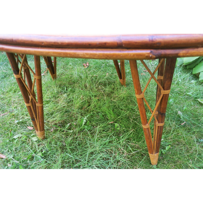 Table de jardin vintage en bambou en forme de feuille 1960