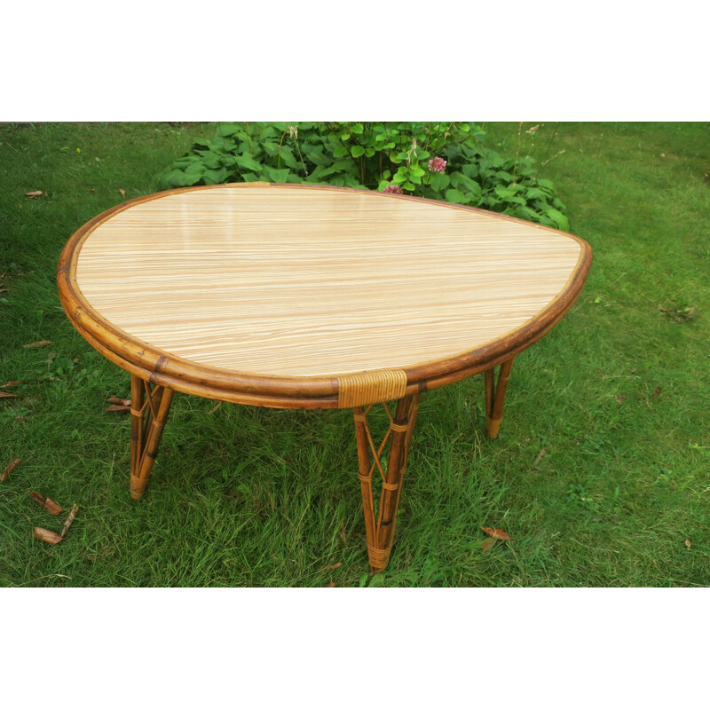 Vintage Leaf-Shaped Bamboo Garden Table 1960