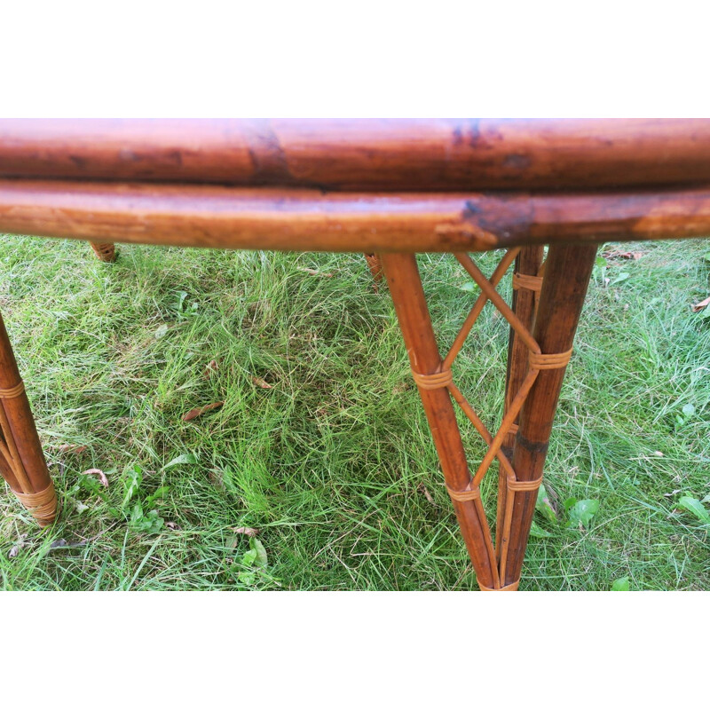 Vintage Leaf-Shaped Bamboo Garden Table 1960