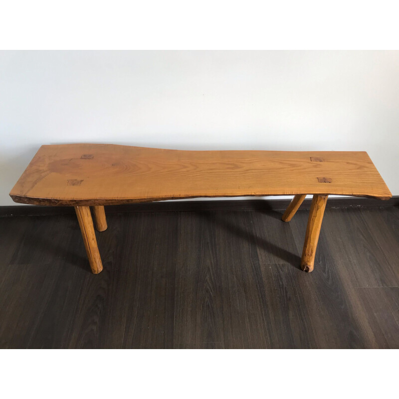 Vintage bench in solid elm, Brutalist 1960s