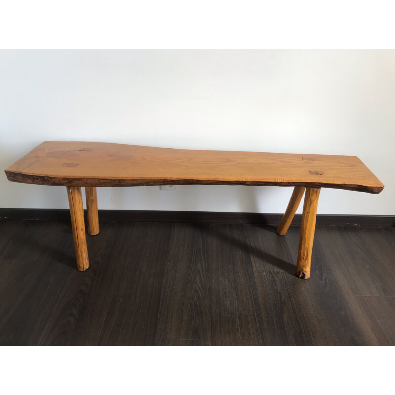 Vintage bench in solid elm, Brutalist 1960s