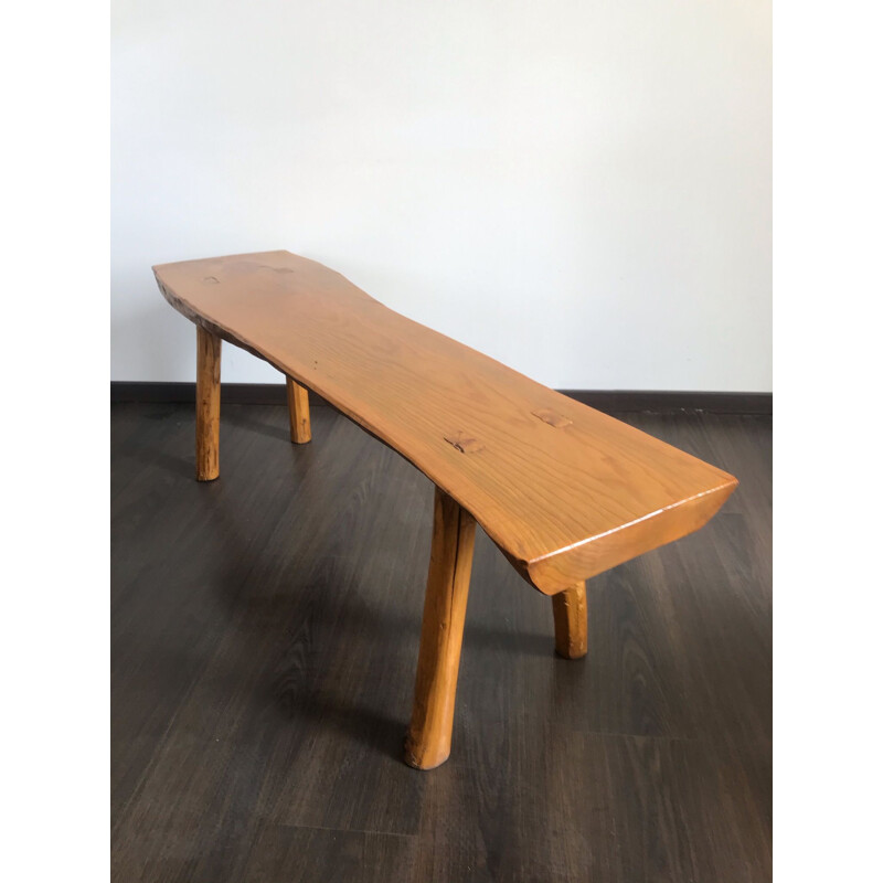 Vintage bench in solid elm, Brutalist 1960s