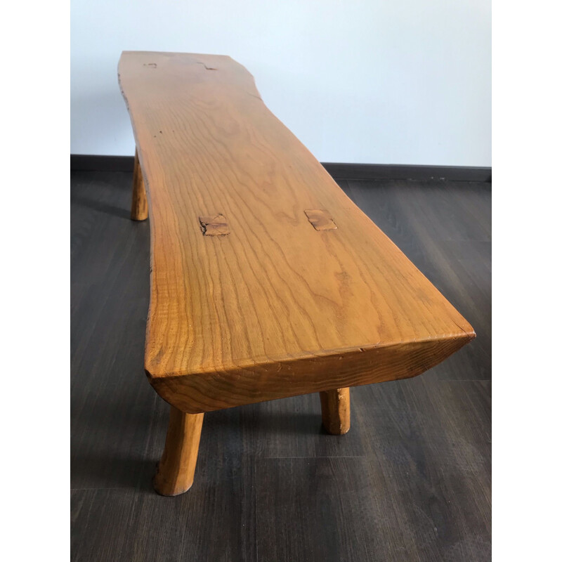 Vintage bench in solid elm, Brutalist 1960s