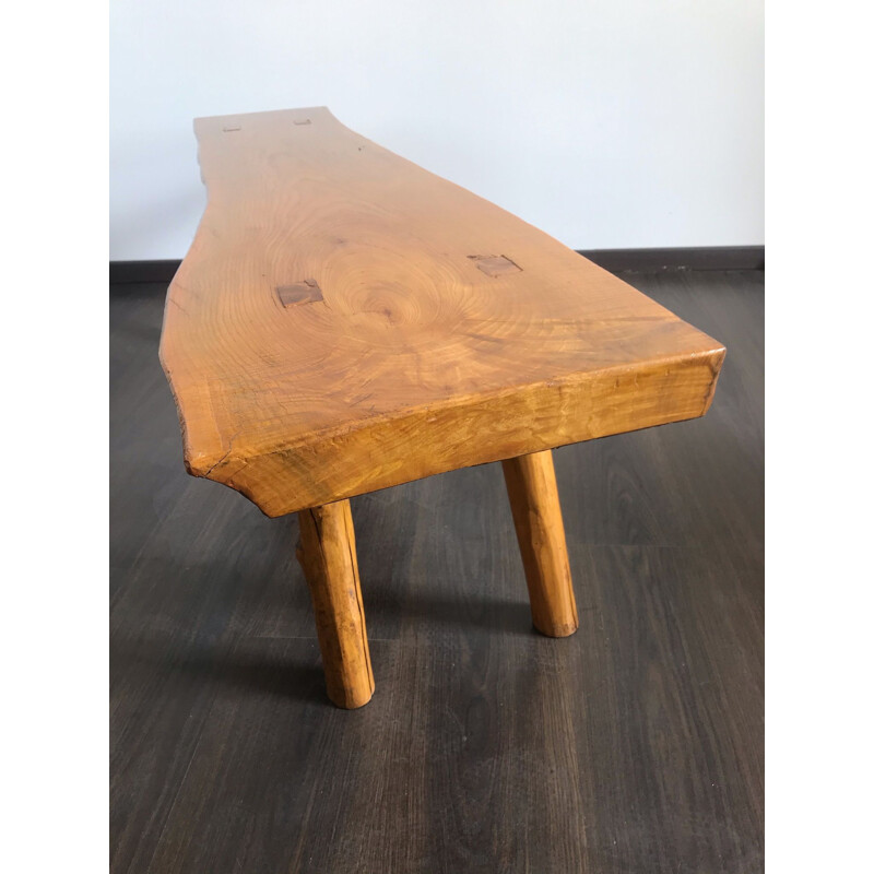 Vintage bench in solid elm, Brutalist 1960s