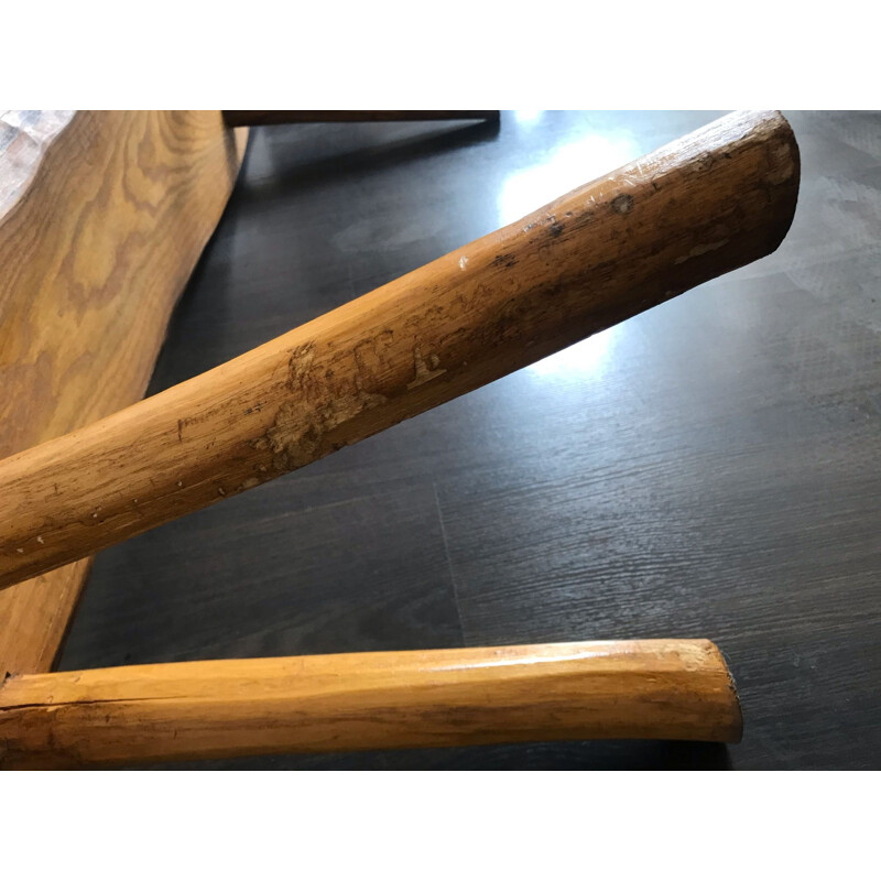 Vintage bench in solid elm, Brutalist 1960s