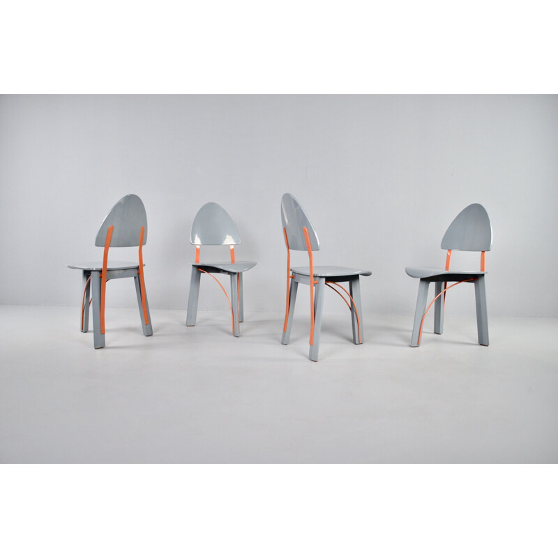 Set of 4 vintage Memphis chairs by Pozzi 1984