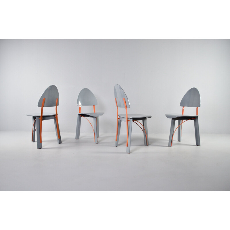 Lot de 4 chaises vintage Memphis par Pozzi 1984