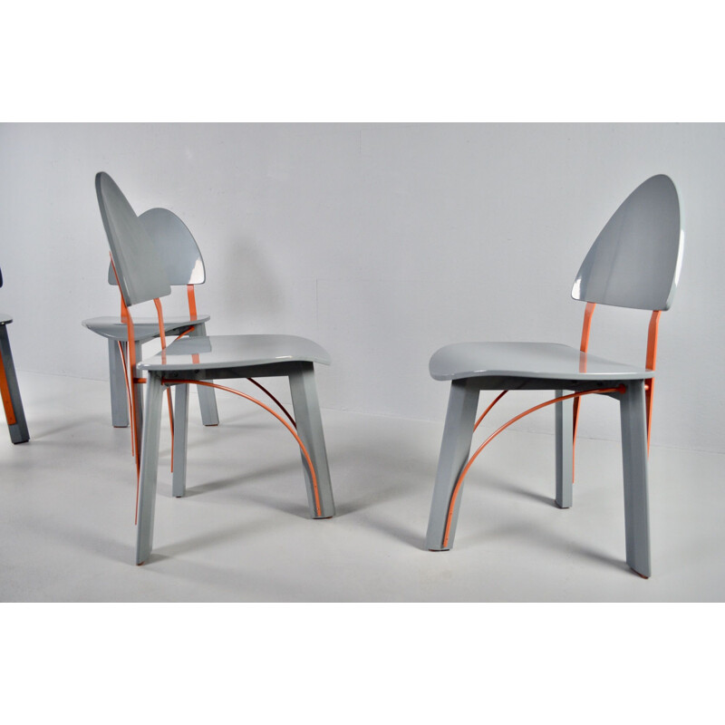 Set of 4 vintage Memphis chairs by Pozzi 1984