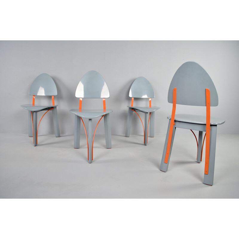 Set of 4 vintage Memphis chairs by Pozzi 1984