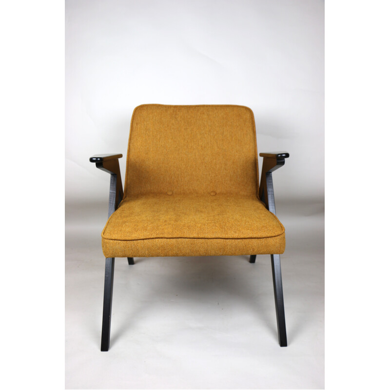 Vintage yellow and orange Bunny armchair by Józef Chierowski 1970