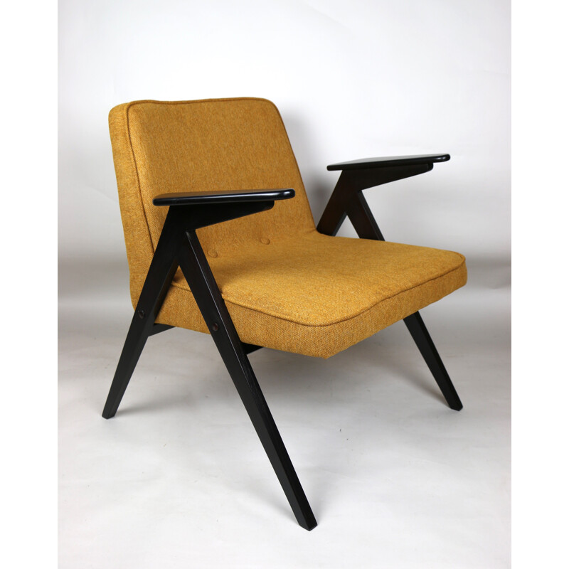 Vintage yellow and orange Bunny armchair by Józef Chierowski 1970