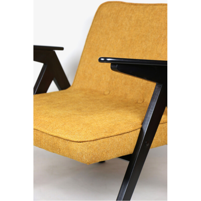 Vintage yellow and orange Bunny armchair by Józef Chierowski 1970