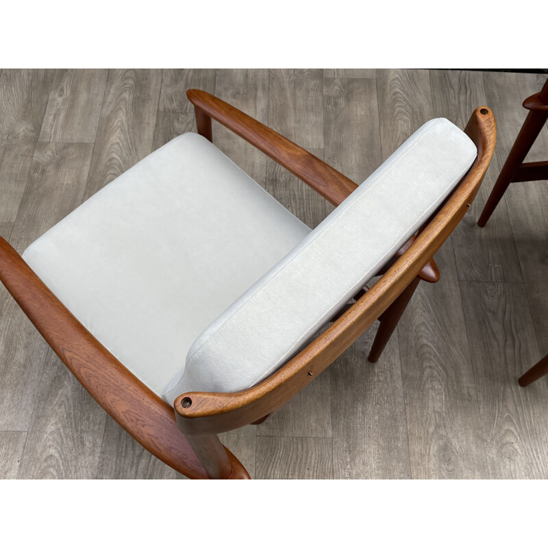 Pair of vintage PJ56 high back teak armchairs by Grete Jalk for Poul Jeppesen, Scandinavian 1960