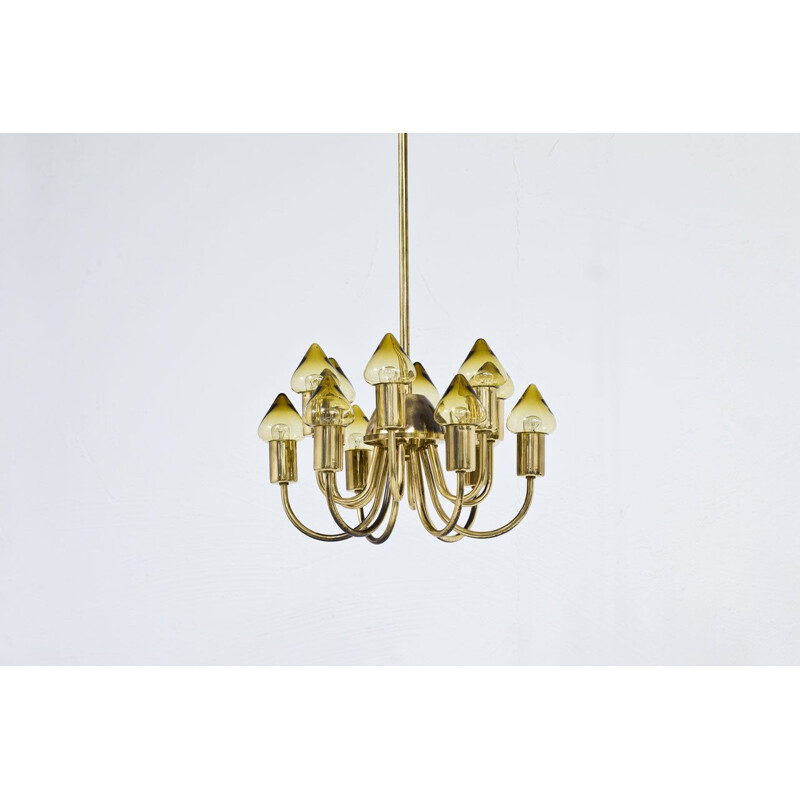 Vintage brass and glass chandelier model T 78912 by Hans-Agne Jakobsson, Sweden 1950s