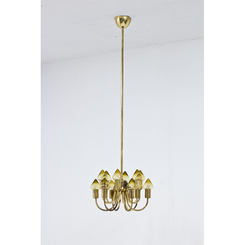 Vintage brass and glass chandelier model T 78912 by Hans-Agne Jakobsson, Sweden 1950s