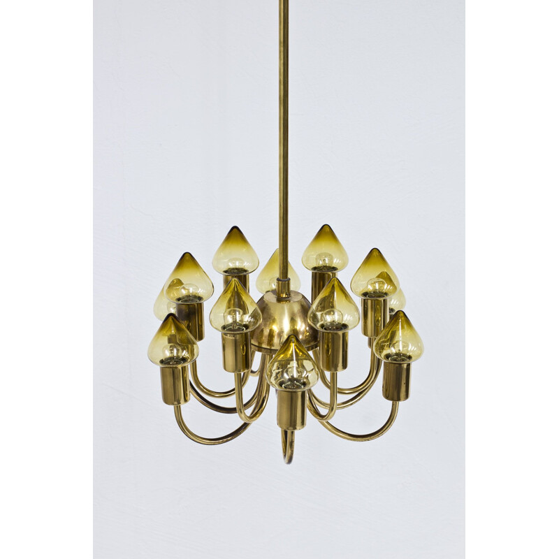 Vintage brass and glass chandelier model T 78912 by Hans-Agne Jakobsson, Sweden 1950s