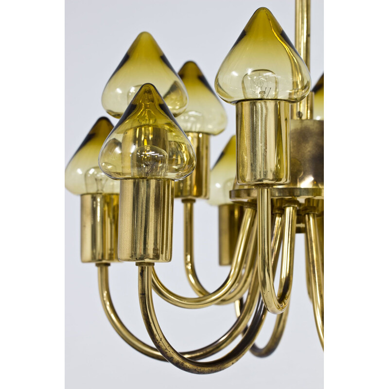 Vintage brass and glass chandelier model T 78912 by Hans-Agne Jakobsson, Sweden 1950s