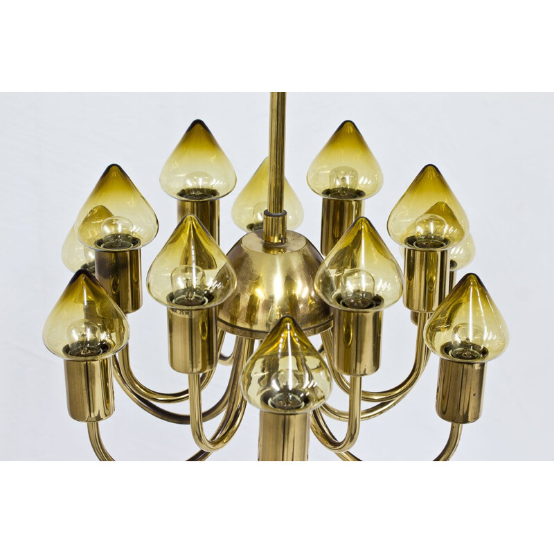 Vintage brass and glass chandelier model T 78912 by Hans-Agne Jakobsson, Sweden 1950s