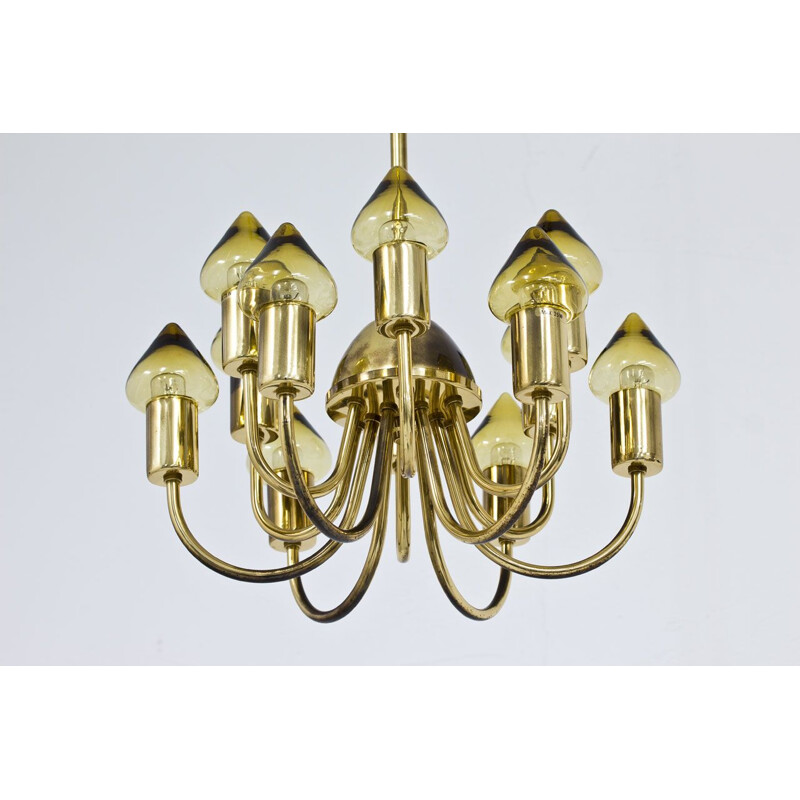 Vintage brass and glass chandelier model T 78912 by Hans-Agne Jakobsson, Sweden 1950s