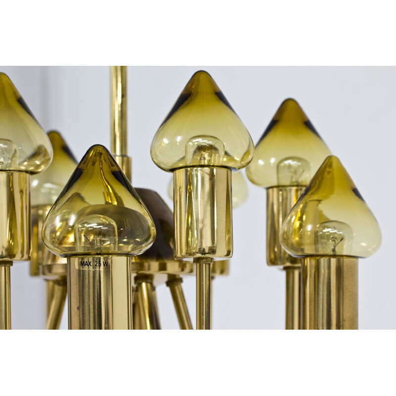 Vintage brass and glass chandelier model T 78912 by Hans-Agne Jakobsson, Sweden 1950s