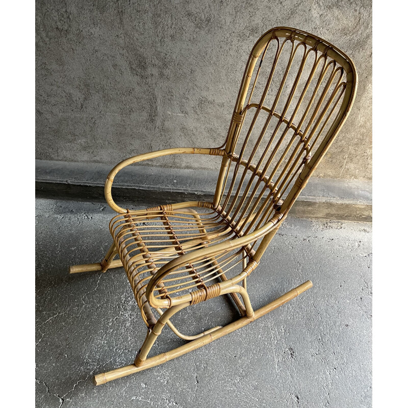 Vintage rattan rocking chair 1960