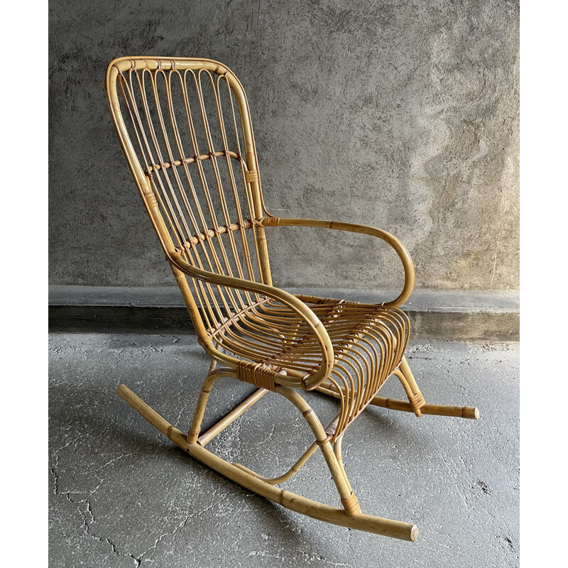 Vintage rattan rocking chair 1960