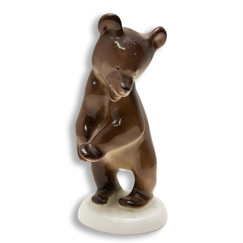 Vintage ceramic sculpture of a bear by the Lomonosov company, Soviet Union 1970