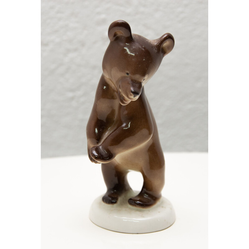 Vintage ceramic sculpture of a bear by the Lomonosov company, Soviet Union 1970