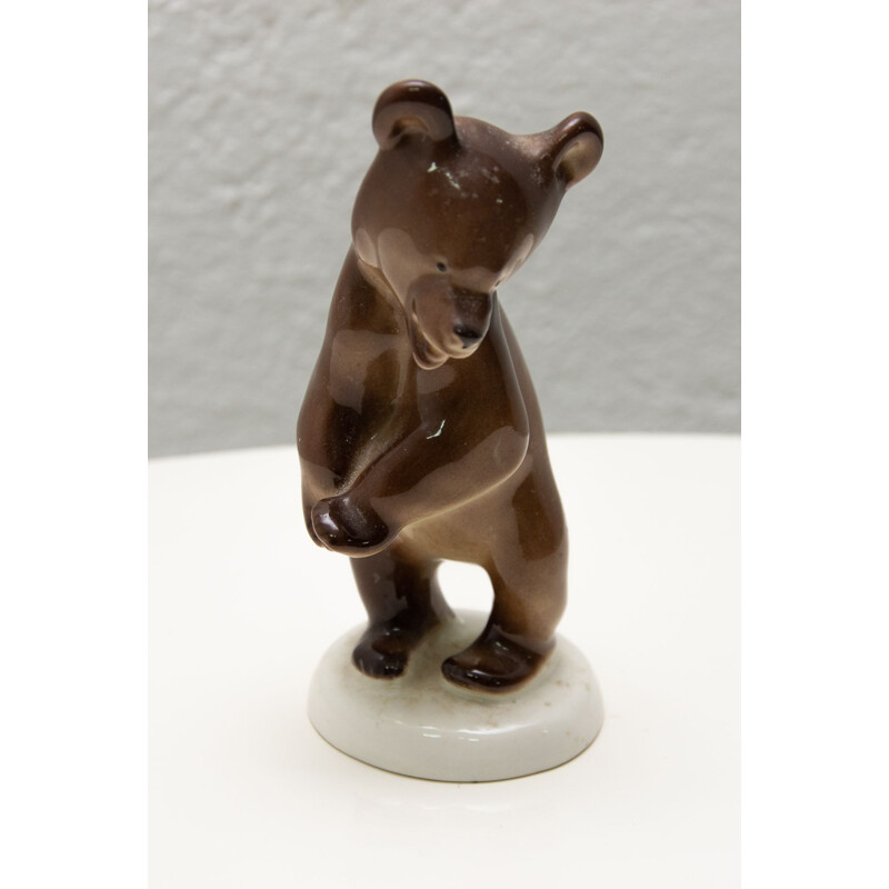 Escultura em cerâmica vintage de um urso pela empresa Lomonosov, União Soviética 1970