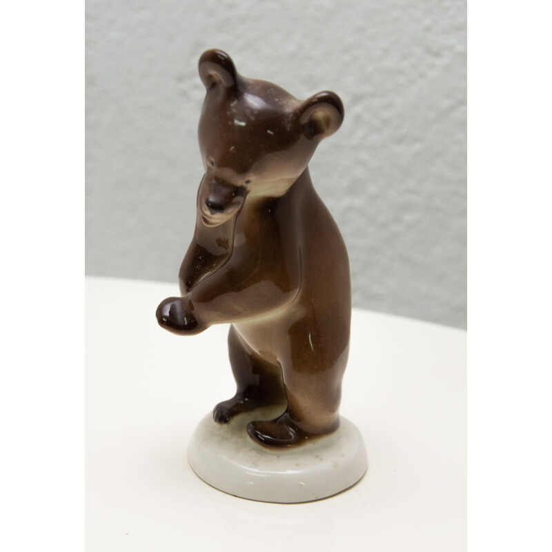 Escultura em cerâmica vintage de um urso pela empresa Lomonosov, União Soviética 1970