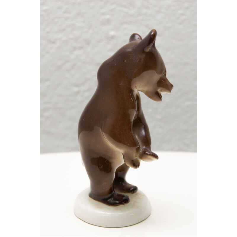 Vintage ceramic sculpture of a bear by the Lomonosov company, Soviet Union 1970