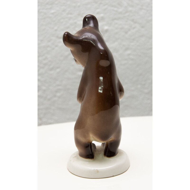 Vintage ceramic sculpture of a bear by the Lomonosov company, Soviet Union 1970