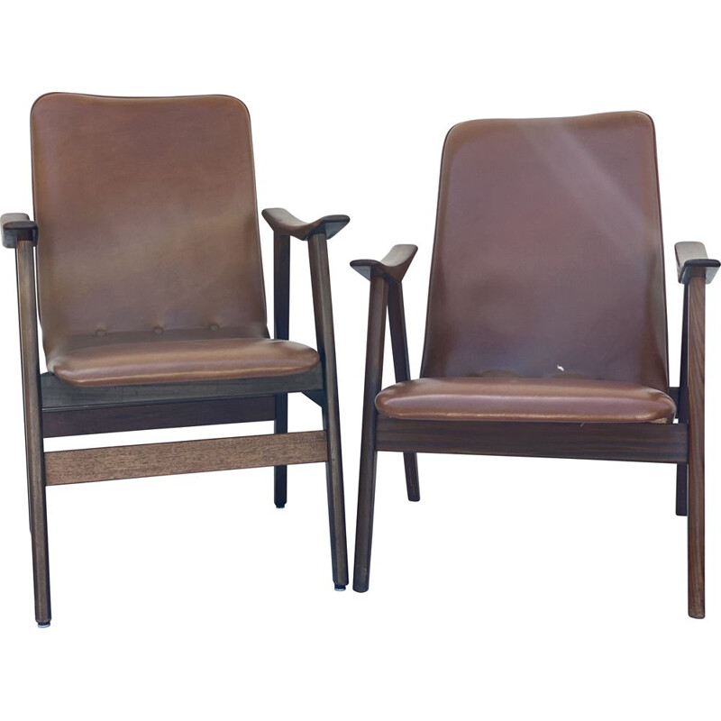 Pair of vintage Leatherette Arm Chairs of Louis Van Teefeelen