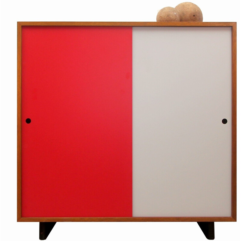 Armoire allemande en noyer et formica rouge et gris - 1960