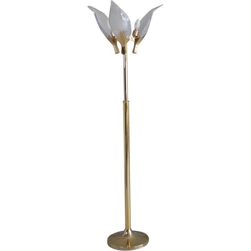 Italian "A10" floor lamp in brass with Murano glass leafs, Franco LUCE - 1970s