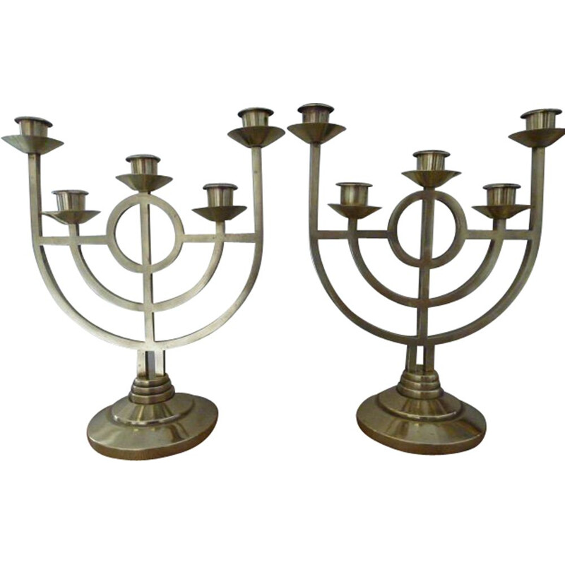 Pair of vintage Jugendstil bronze and brass candelabras, 1900