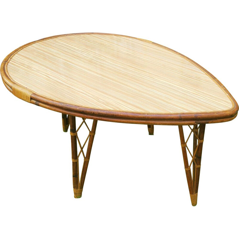 Vintage Leaf-Shaped Bamboo Garden Table 1960