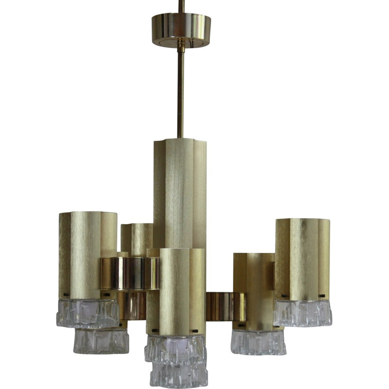 Italian chandelier in Murano glass and bronze, Gaetano SCIOLARI - 1970s