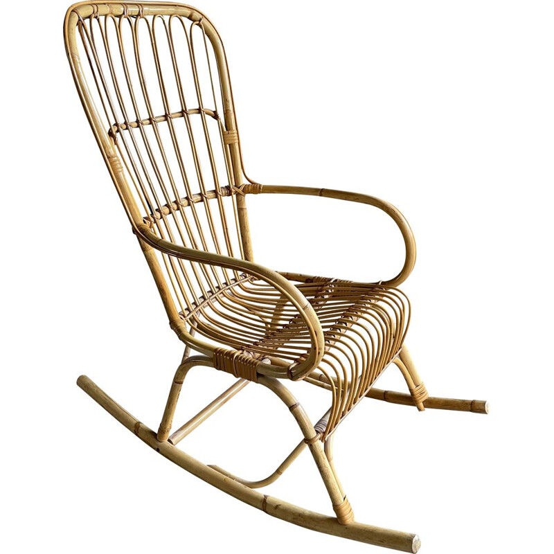 Vintage rattan rocking chair 1960