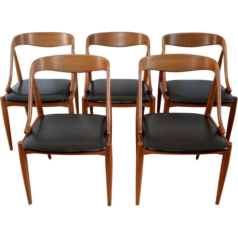 Lot de 5 chaises vintage en teck par Johannes Andersen pour Udlum Mobelfabrik, Scandinave 1960