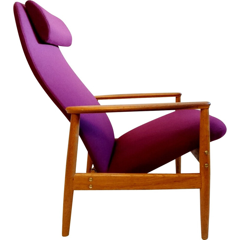 Scandinavian oak and purple fabric armchair, Alf SVENSSON - 1960s