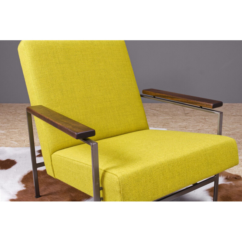 Vintage lounge chair in yellow wool Lotus model by Rob Parry 1960s