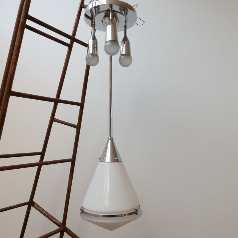 Lampada a sospensione opalina bicolore vintage di Peter Behrens, Germania 1930