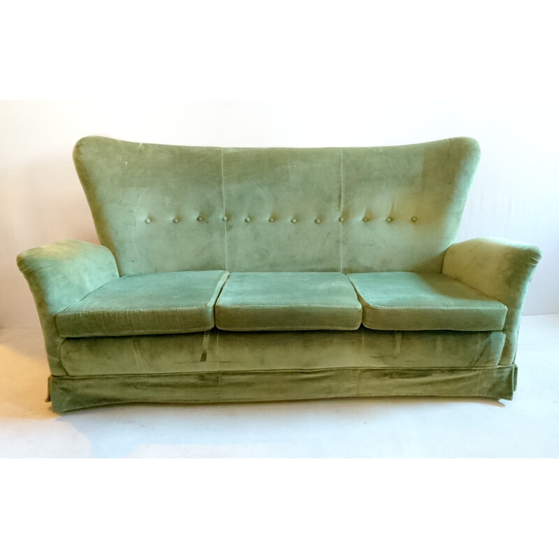 Mid-century Italian green velvet sofa - 1950s